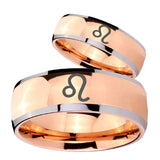 Bride and Groom Leo Zodiac Dome Rose Gold Tungsten Custom Ring for Men Set