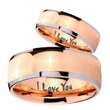 Bride and Groom I Love You Dome Rose Gold Tungsten Wedding Engraving Ring Set