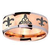 8mm Celtic Triangle Fleur De Lis Dome Rose Gold Tungsten Mens Ring Engraved
