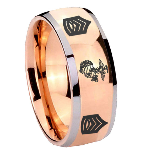 8mm Marine Army Sergeant Dome Rose Gold Tungsten Carbide Custom Ring for Men