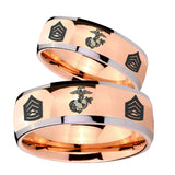 His and Hers Marine Army Sergeant Dome Rose Gold Tungsten Mens Anniversary Ring Set