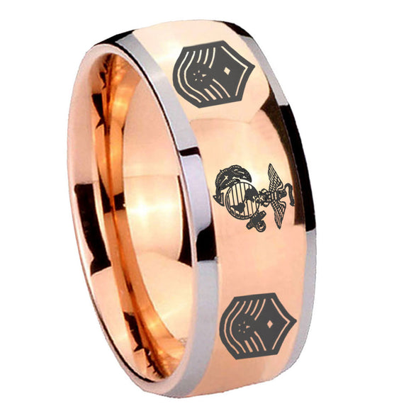 8mm Marine Chief Master Sergeant  Dome Rose Gold Tungsten Wedding Engraving Ring