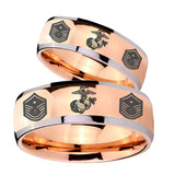 His Hers Marine Chief Master Sergeant  Dome Rose Gold Tungsten Custom Mens Ring Set