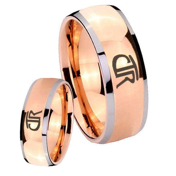 Bride and Groom CTR Dome Rose Gold Tungsten Carbide Mens Anniversary Ring Set