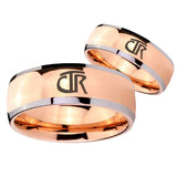 Bride and Groom CTR Dome Rose Gold Tungsten Carbide Mens Anniversary Ring Set