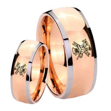 Bride and Groom Fireman Dome Rose Gold Tungsten Carbide Mens Ring Set