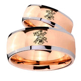 Bride and Groom Fireman Dome Rose Gold Tungsten Carbide Mens Ring Set