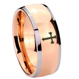 8mm Flat Christian Cross Dome Rose Gold Tungsten Carbide Anniversary Ring