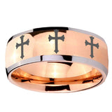 8mm Multiple Christian Cross Dome Rose Gold Tungsten Mens Engagement Band