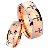 His Hers Multiple Christian Cross Dome Rose Gold Tungsten Men's Ring Set