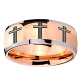 8mm Multiple Christian Cross Dome Rose Gold Tungsten Mens Ring Personalized