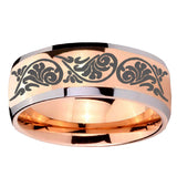 8mm Etched Tribal Pattern Dome Rose Gold Tungsten Carbide Men's Bands Ring