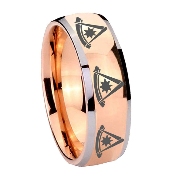 8mm Multiple Pester Master Masonic Dome Rose Gold Tungsten Mens Engagement Ring