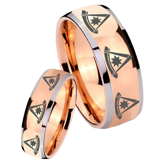 His Hers Multiple Pester Master Masonic Dome Rose Gold Tungsten Men Rings Set