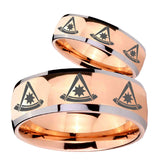 His Hers Multiple Pester Master Masonic Dome Rose Gold Tungsten Men Rings Set