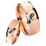 Bride and Groom Yin Yang Dome Rose Gold Tungsten Carbide Mens Ring Set