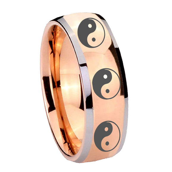8mm Multiple Yin Yang Dome Rose Gold Tungsten Carbide Mens Wedding Band