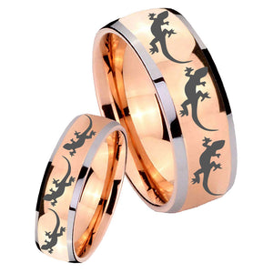 Bride and Groom Multiple Lizard Dome Rose Gold Tungsten Carbide Mens Ring Set