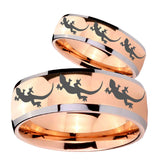 Bride and Groom Multiple Lizard Dome Rose Gold Tungsten Carbide Mens Ring Set