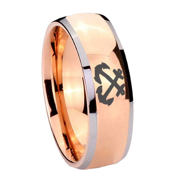 8mm Anchor Dome Rose Gold Tungsten Carbide Mens Ring Personalized