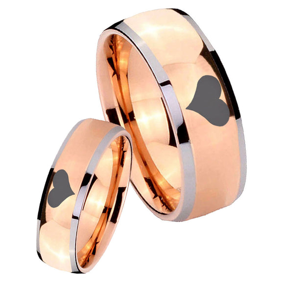Bride and Groom Heart Dome Rose Gold Tungsten Carbide Mens Engagement Ring Set