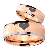 Bride and Groom Heart Dome Rose Gold Tungsten Carbide Mens Engagement Ring Set