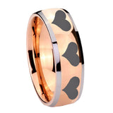 8mm Multiple Heart Dome Rose Gold Tungsten Carbide Wedding Band Mens