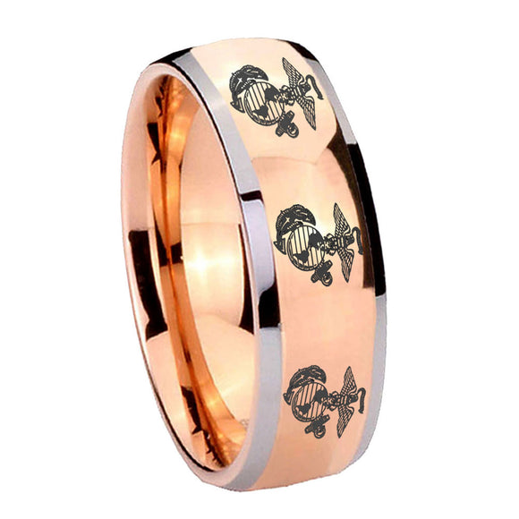 8mm Multiple Marine Dome Rose Gold Tungsten Carbide Mens Promise Ring