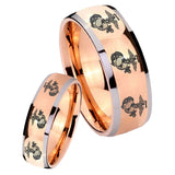 Bride and Groom Multiple Marine Dome Rose Gold Tungsten Carbide Men's Ring Set