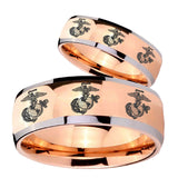 Bride and Groom Multiple Marine Dome Rose Gold Tungsten Carbide Men's Ring Set