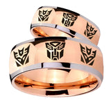 His Hers Transformers Autobot Decepticon Dome Rose Gold Tungsten Mens Ring Engraved Set