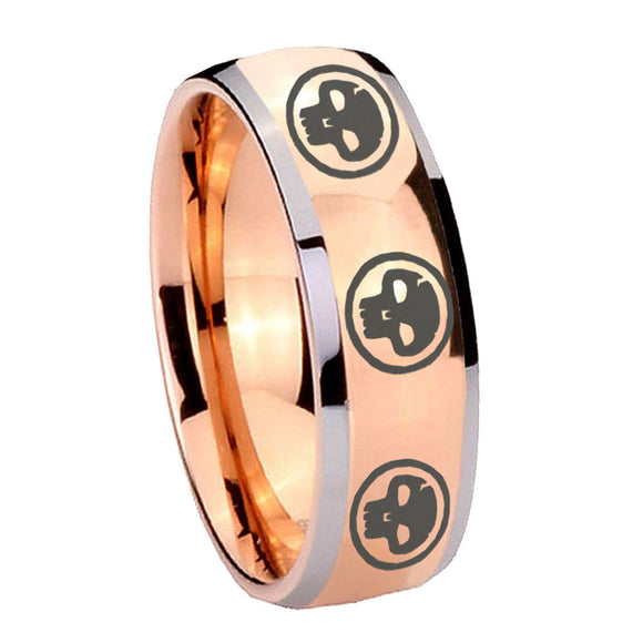 8mm Multiple Skull Dome Rose Gold Tungsten Carbide Wedding Band Mens