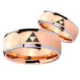 Bride and Groom Zelda Triforce Dome Rose Gold Tungsten Personalized Ring Set