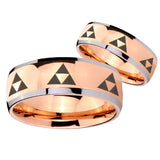 His Hers Multiple Zelda Triforce Dome Rose Gold Tungsten Mens Wedding Band Set