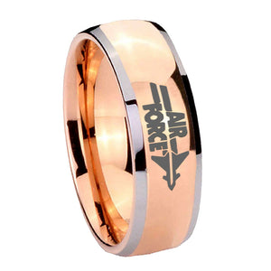 8MM Rose Gold Dome Air Force 2 Tone Tungsten Carbide Laser Engraved Ring