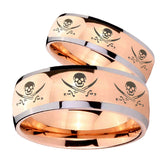 His Hers Multiple Skull Pirate Dome Rose Gold Tungsten Men's Engagement Band Set