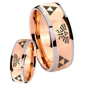 Bride and Groom Legend of Zelda Dome Rose Gold Tungsten Mens Promise Ring Set