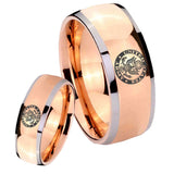 Bride and Groom U.S. Army Dome Rose Gold Tungsten Engraved Ring Set