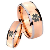 His and Hers Medical Alert Dome Rose Gold Tungsten Men's Engagement Ring Set