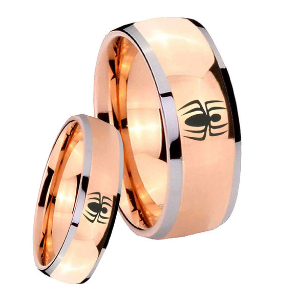 Bride and Groom Spiderman Dome Rose Gold Tungsten Carbide Mens Wedding Ring Set