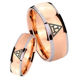 Bride and Groom Masonic Triple Dome Rose Gold Tungsten Engagement Ring Set