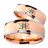 Bride and Groom American Atheist Dome Rose Gold Tungsten Carbide Men's Ring Set