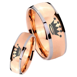 Bride and Groom Crown Dome Rose Gold Tungsten Carbide Mens Promise Ring Set