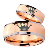 Bride and Groom Crown Dome Rose Gold Tungsten Carbide Mens Promise Ring Set