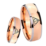 8mm Deathly Hallows Dome Rose Gold Tungsten Carbide Mens Ring Engraved