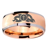 8mm Flamed Cross Dome Rose Gold Tungsten Carbide Wedding Band Mens