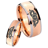 His Hers Flamed Cross Dome Rose Gold Tungsten Wedding Engagement Ring Set