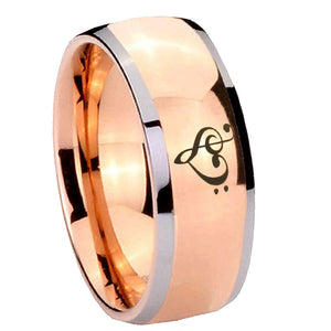 8mm Music & Heart Dome Rose Gold Tungsten Carbide Mens Anniversary Ring
