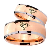 Bride and Groom Music & Heart Dome Rose Gold Tungsten Men's Bands Ring Set