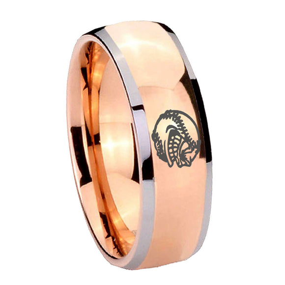 8mm Angry Baseball Dome Rose Gold Tungsten Carbide Custom Mens Ring